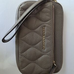 Vera Bradley Quilted Leather Wristlet in Taupe